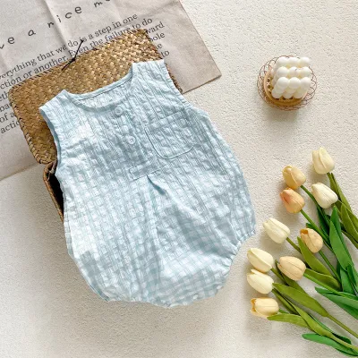 Kids Baby Boys Girls Casual Cute Play Print Sleeveless Cotton Romper Pullover