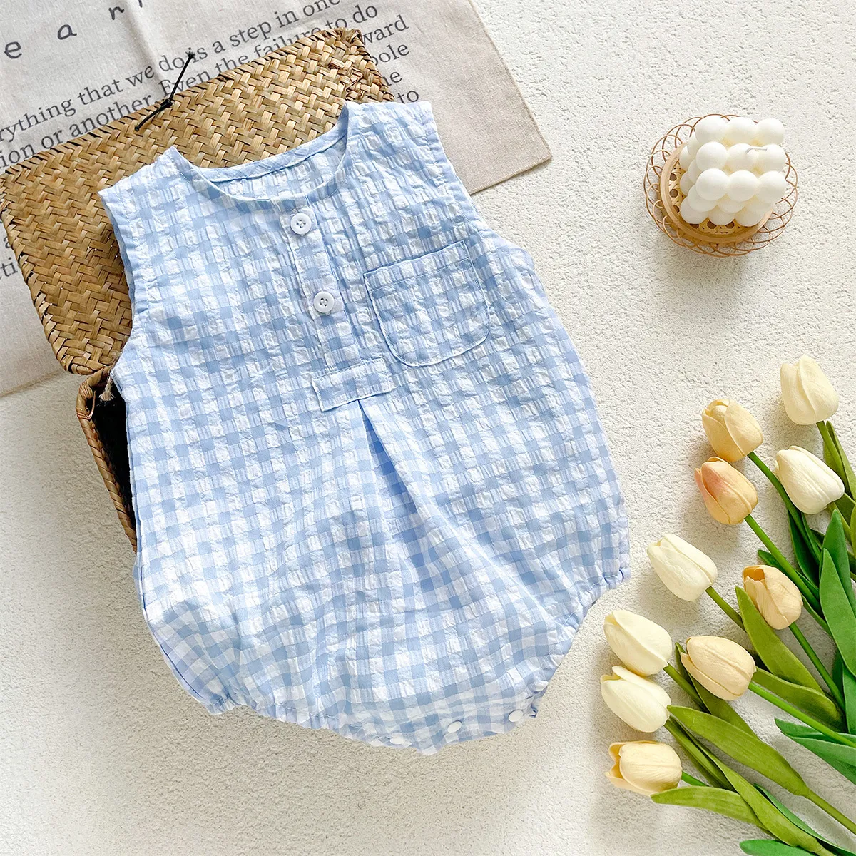 Kids Baby Boys Girls Casual Cute Play Print Sleeveless Cotton Romper Pullover