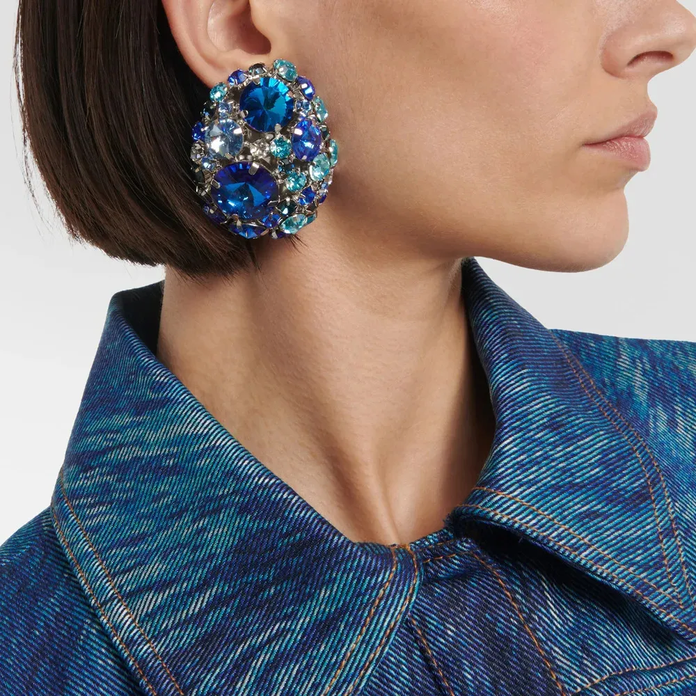 Women Fashion Exaggerated Round Rhinestone Ear Clip Geometric