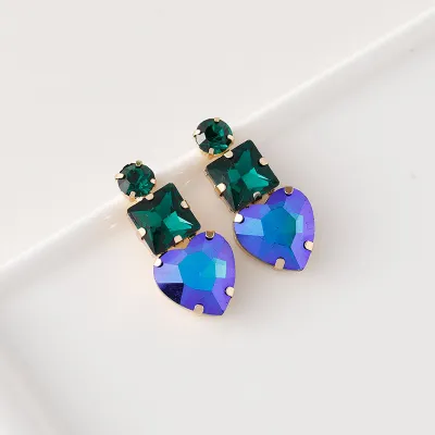Women Fashion Simple Geometric Heart-Shaped Alloy Rhinestone Earrings