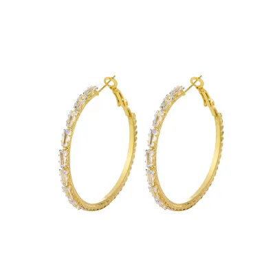 Women Simple Exaggerated Circle Rhinestone Earrings
