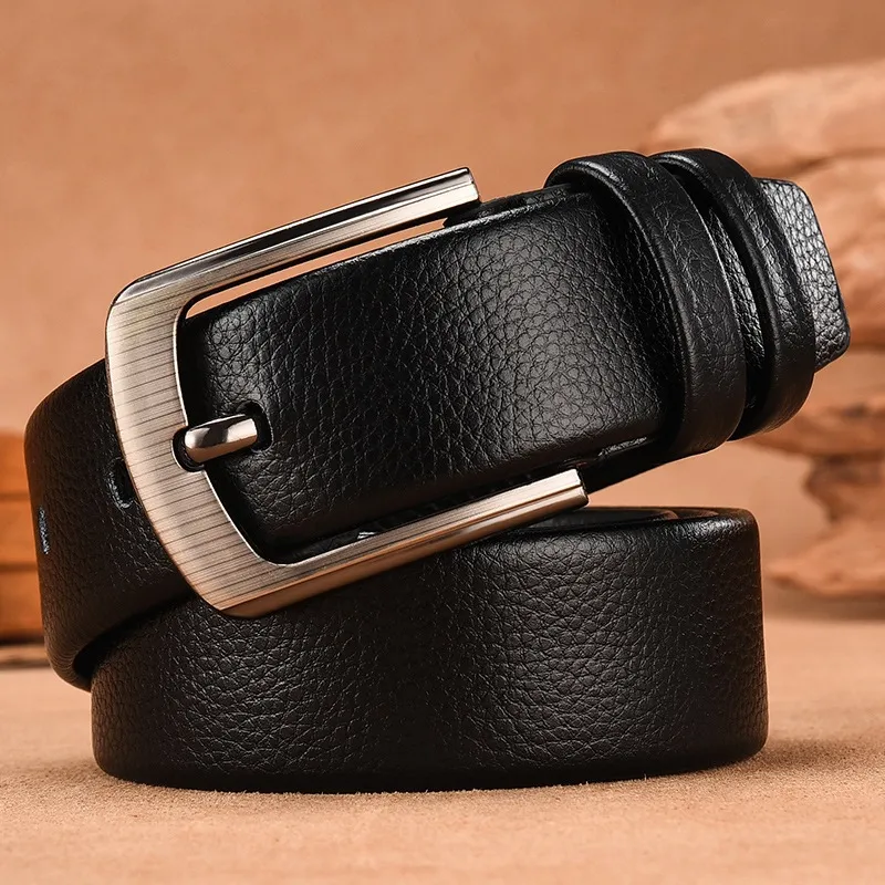 Men's Fashion Casual Business Litchi Grain Square Pin Buckle PU Belt