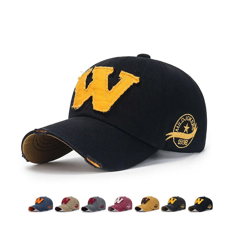 Simple Fashion Distressed Baseball Cap with Letter Hole Sunshade