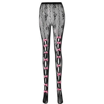 Women's Fashion Sexy Lace Solid Color Slim Bow Foot Bottoming Stockings