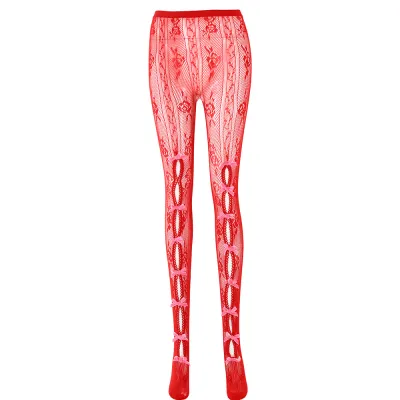 Women's Fashion Sexy Lace Solid Color Slim Bow Foot Bottoming Stockings