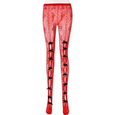 Women's Fashion Sexy Lace Solid Color Slim Bow Foot Bottoming Stockings
