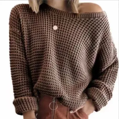 Autumn Winter Women Solid Color Loose Fit Round Neck Long Sleeve Pullover Sweater