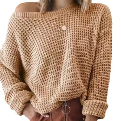 Autumn Winter Women Solid Color Loose Fit Round Neck Long Sleeve Pullover Sweater