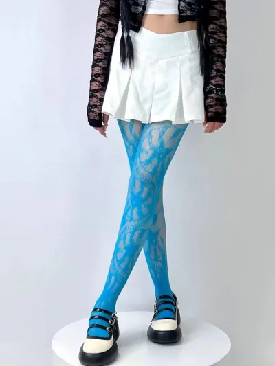Women Fashion Sexy Lace Hollow Floral Jacquard Fishnet Socks