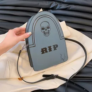 Halloween Creative Skull Tombstone PU Crossbody Bag Zipper Shell Bag