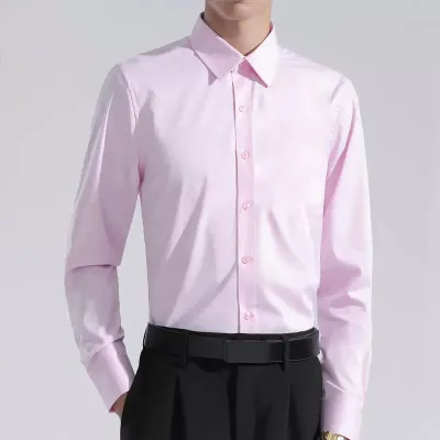 Men Light Business Slim Fit Solid Color Long Sleeve Dress Shirts with Lapel Collar