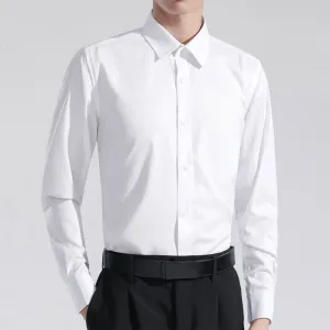 Men Light Business Slim Fit Solid Color Long Sleeve Dress Shirts with Lapel Collar
