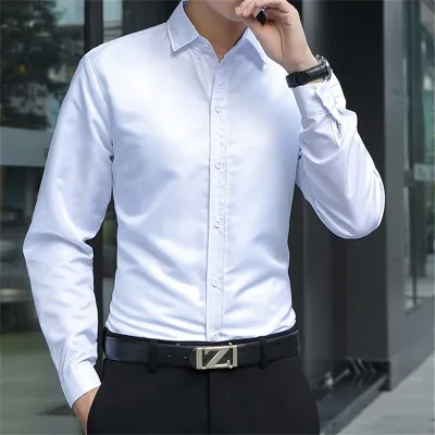 Men Slim Fit Light Business Solid Color Long Sleeve Dress Shirts