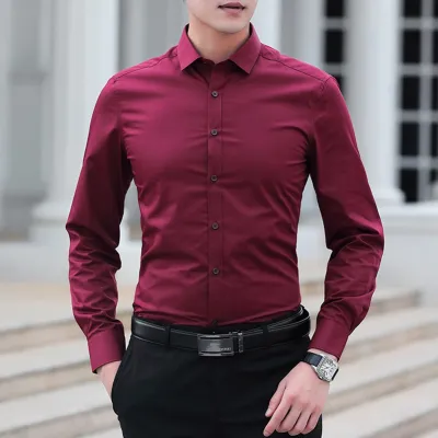 Men Slim Fit Light Business Solid Color Long Sleeve Dress Shirts
