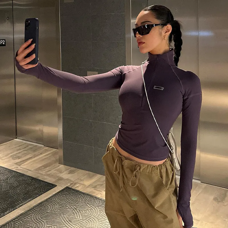 Women's Fashion Half-Turtleneck Zipper Pullover Top