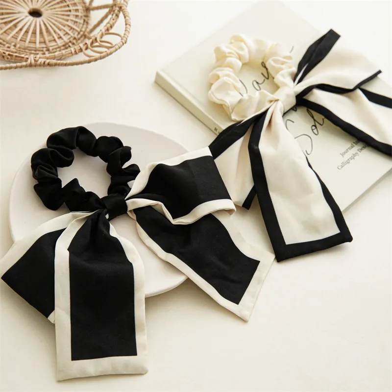 Women Fashion Bow Ribbon Large Intestine Hair Ring High Elasticity Japan And South Korea Fresh And Sweet Fabric