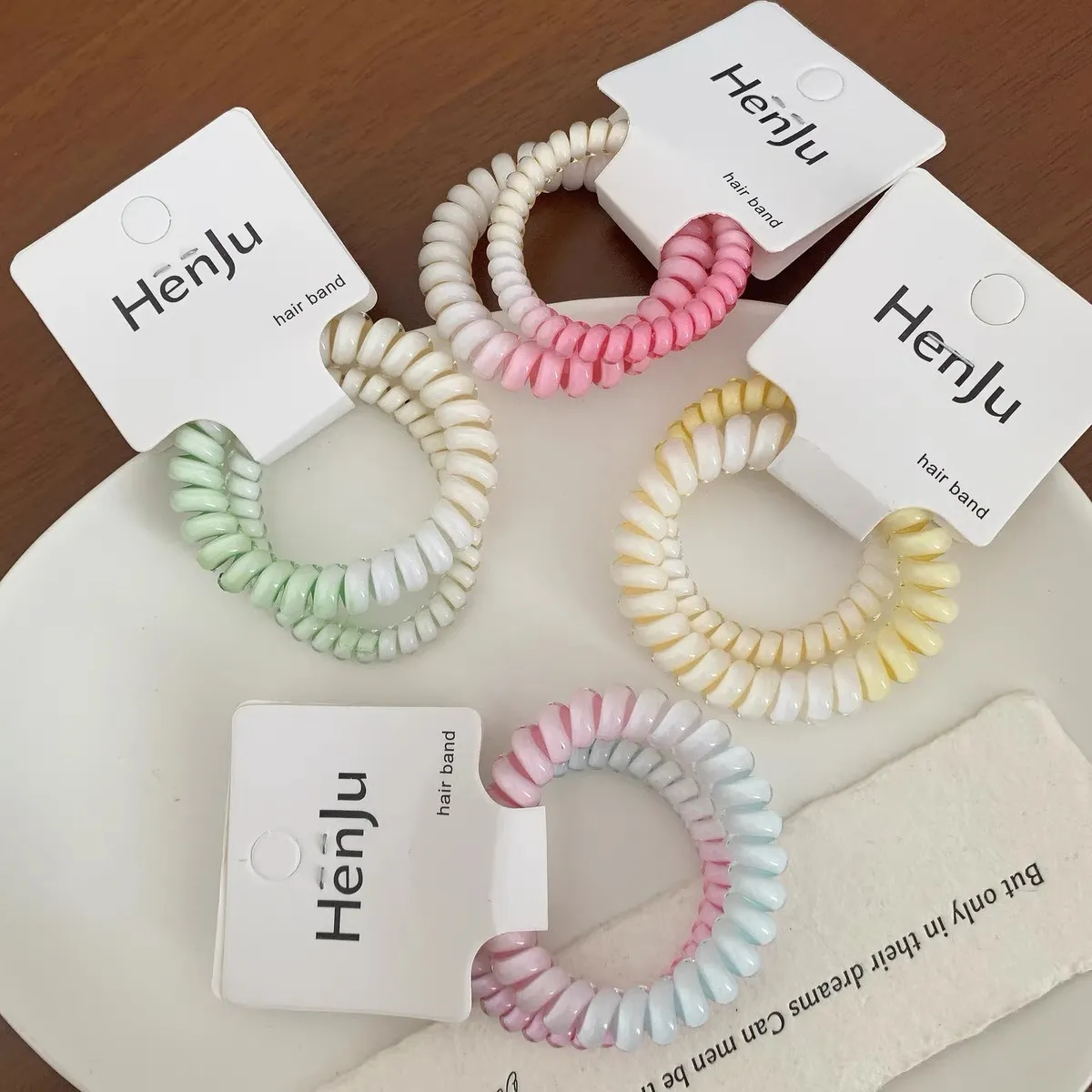 Women Fashion Multicolor Gradient Telephone Line High Elastic Hair Ring