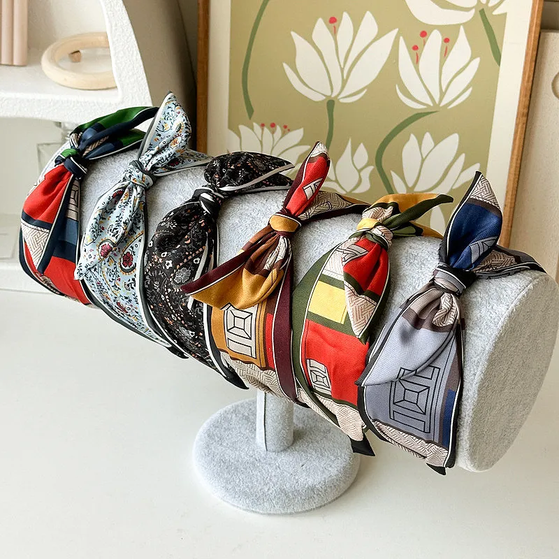 Women Fashion Colorblock Satin Fabric Wide-Brimmed Headbands
