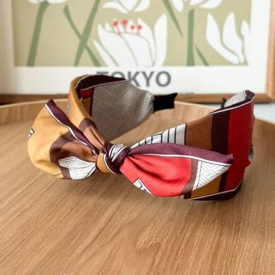 Women Fashion Colorblock Satin Fabric Wide-Brimmed Headbands