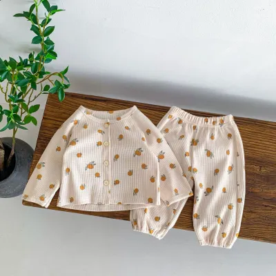Kids Baby Girls Casual Cute Tiny Flower Print Long Sleeve Top Trousers Cotton Set