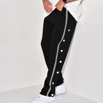 Men Casual Light Cooked Leisure Solid Color Stretch Fabric Mid-Waist Straight Tube Long Pants with Button Trim