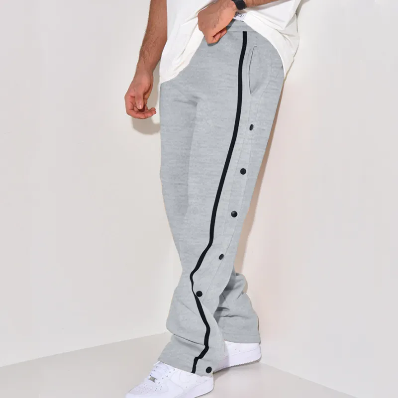 Men Casual Light Cooked Leisure Solid Color Stretch Fabric Mid-Waist Straight Tube Long Pants with Button Trim