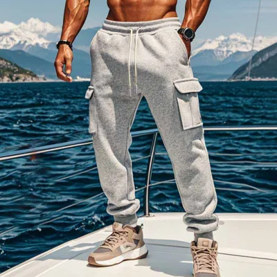 Men Winter Fashion Casual Solid Color Fleece Drawstring Waist Cargo Pants