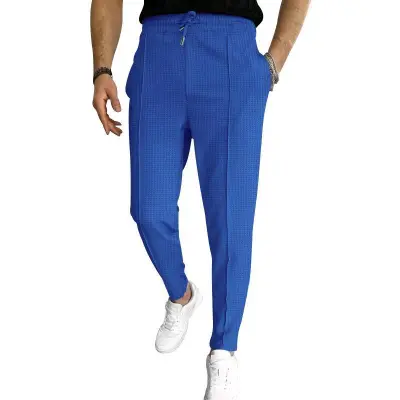 Men Fashion Casual Basic Solid Color Waffe Drawstring Waist Pants