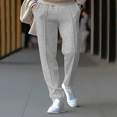 Men Fashion Casual Basic Solid Color Waffe Straight Pants