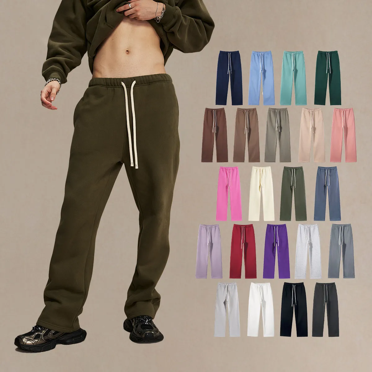 Men Fashion Fleece-Lined Solid Color Street Tide Casual Pants