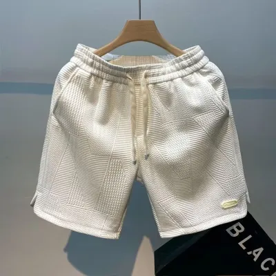 Summer Men Casual Loose Drawstring Shorts Color Contrast Cotton Blend