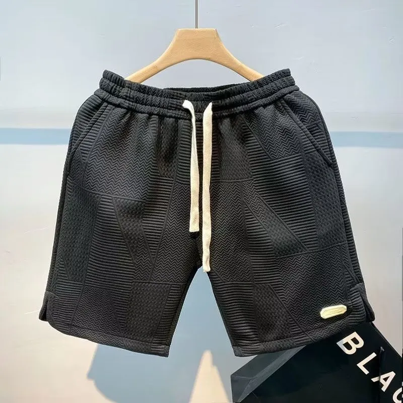 Summer Men Casual Loose Drawstring Shorts Color Contrast Cotton Blend