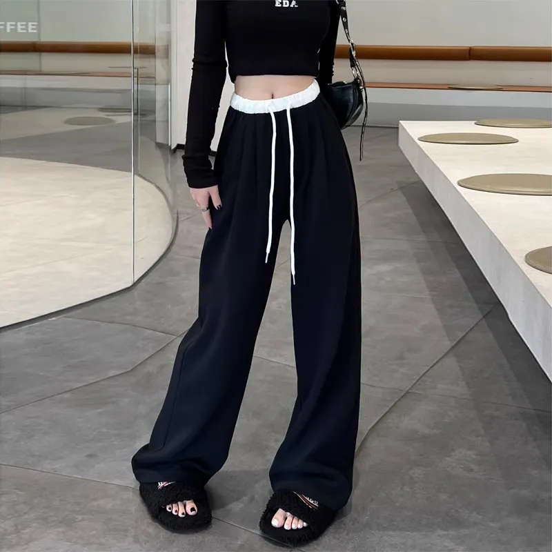 Women Casual High Waist Loose Drawstring Cotton Pants