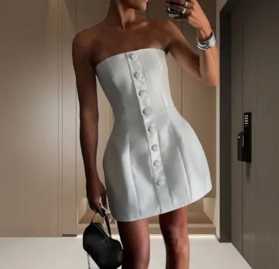 Summer Women Chic Solid Color Tube Top Mini Dress