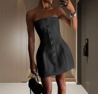 Summer Women Chic Solid Color Tube Top Mini Dress