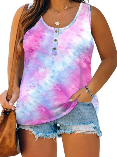 Summer Women Casual Plus Size 3D Printed Sleeveless Pullover Top
