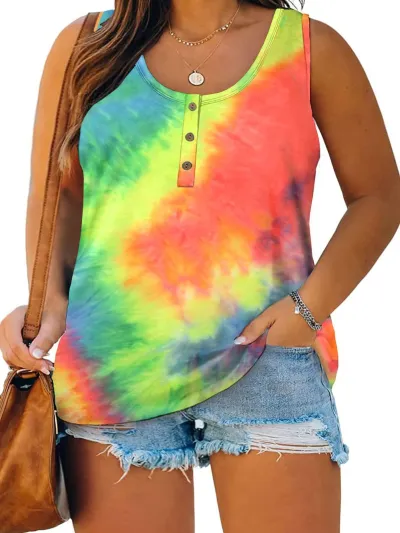 Summer Women Casual Plus Size 3D Printed Sleeveless Pullover Top