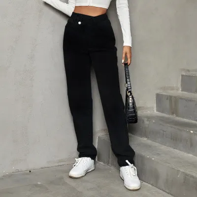 Women Casual High Waist Loose Straight Jeans - Street Style