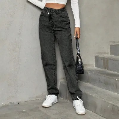 Women Casual High Waist Loose Straight Jeans - Street Style