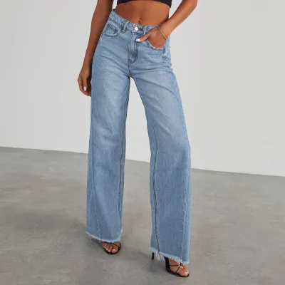 Women Casual Loose Straight Leg Denim Jeans