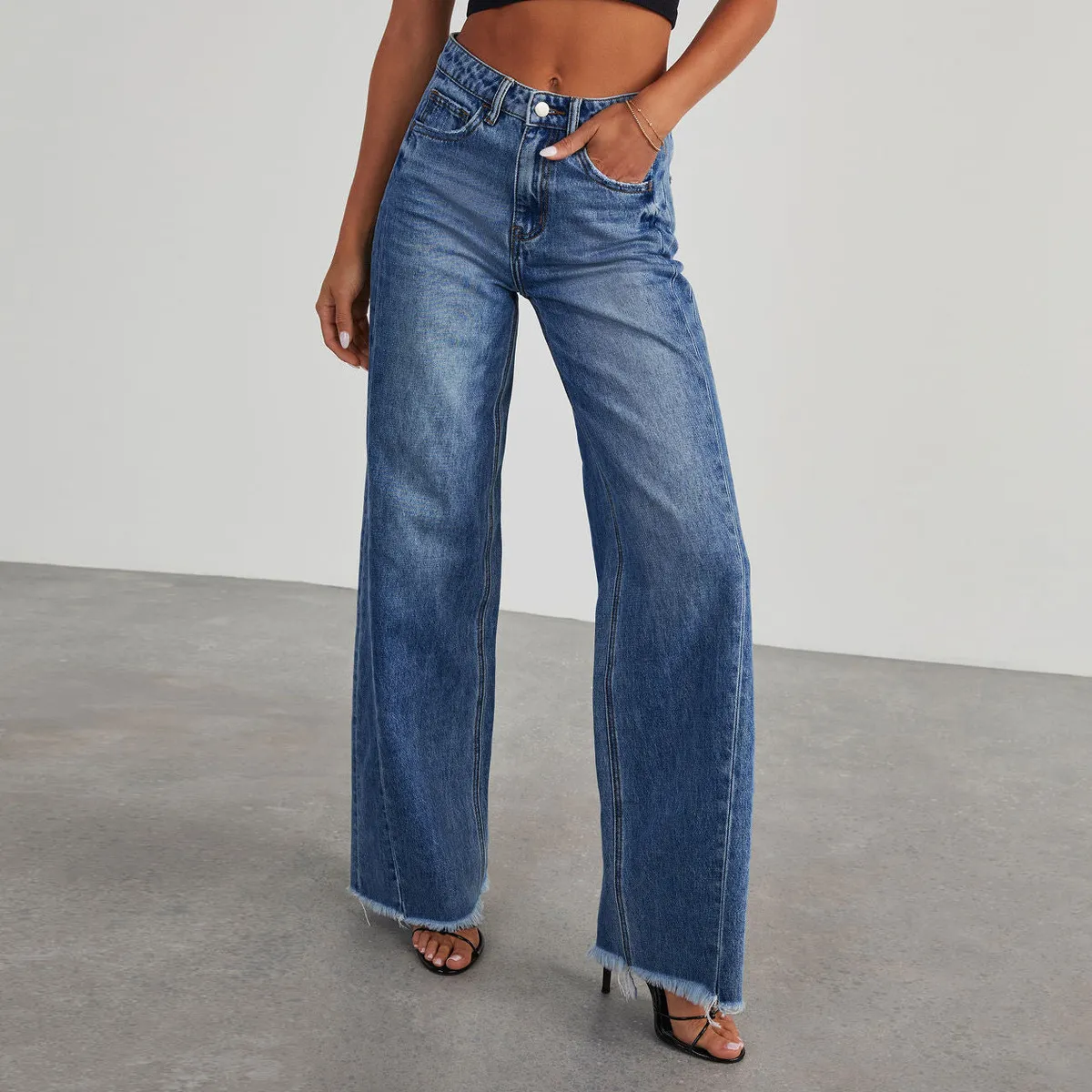 Women Casual Loose Straight Leg Denim Jeans