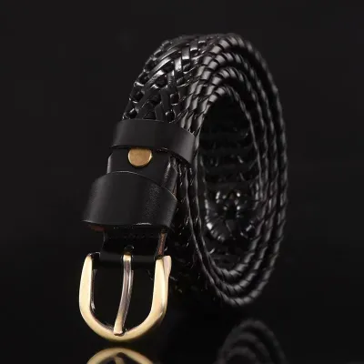 Vintage Casual Knit Buckle Woven Hollow Genuine Leather Belt