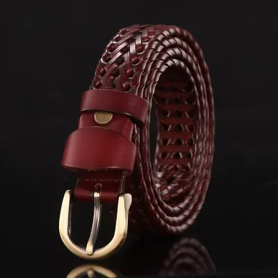 Vintage Casual Knit Buckle Woven Hollow Genuine Leather Belt
