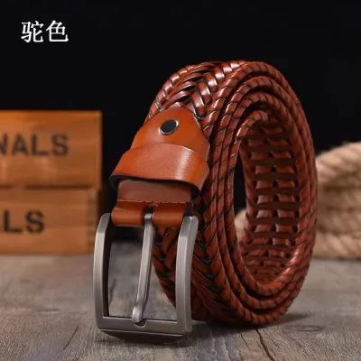 Vintage Casual Knit Buckle Woven Hollow Genuine Leather Belt