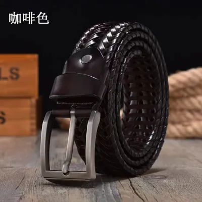 Vintage Casual Knit Buckle Woven Hollow Genuine Leather Belt