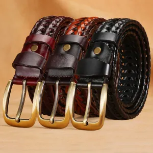 Vintage Casual Knit Buckle Woven Hollow Genuine Leather Belt