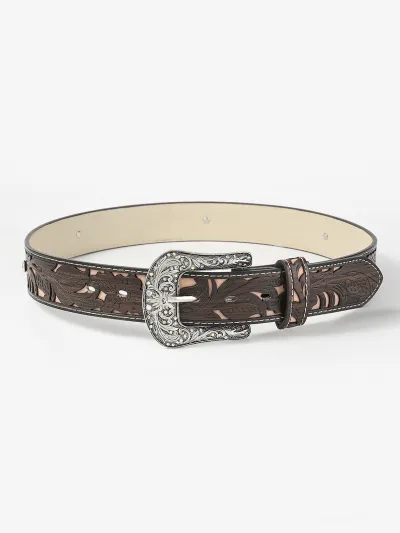 Women Fashion Vintage Carved Belt PU Leather Pin Buckle Retro Belt