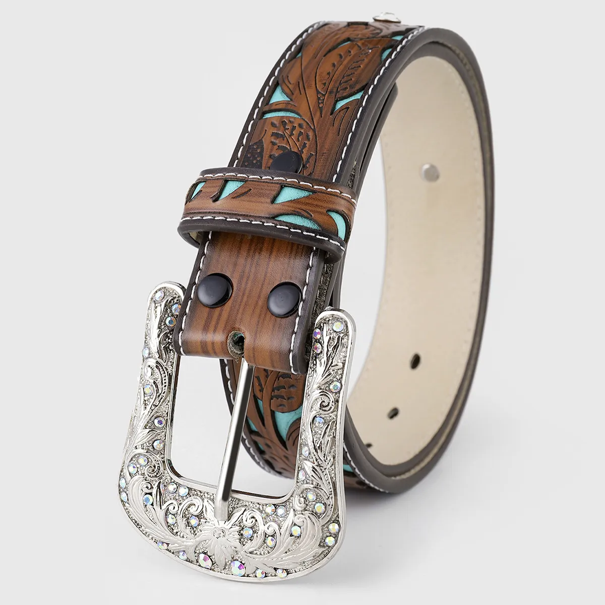 Women Fashion Vintage Carved Belt PU Leather Pin Buckle Retro Belt