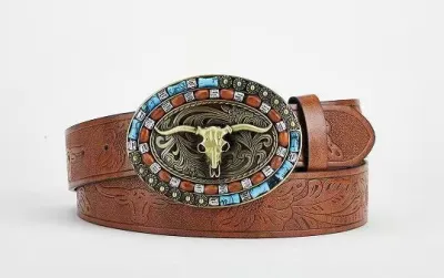 Women Vintage Western Cowboy Imitation Leather Belt with Pin Buckle