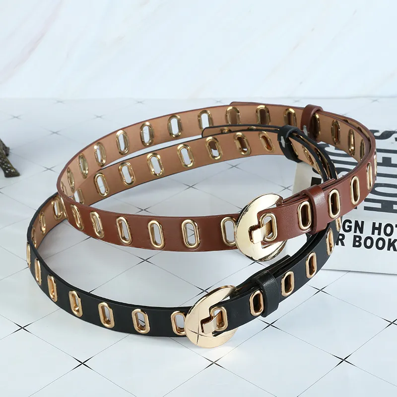 Women Simple PU Non-Perforated Elastic Belt